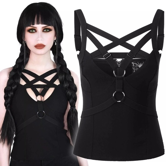 Killstar Tops - Killstar Black Strappy Gothic Tank Top